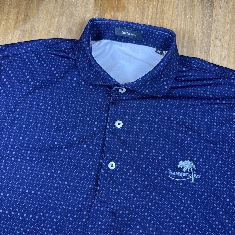 Turtleson Short Sleeve Golf Polo Shirt Mens M Blue All Over Print Logo Casual‎